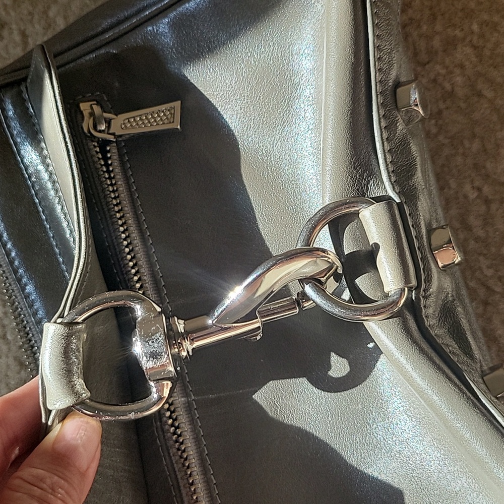 Rebecca Minkoff Metallic Silver Leather Mini MAC Crossbody Bag Studded Bottom - Picture 16 of 17
